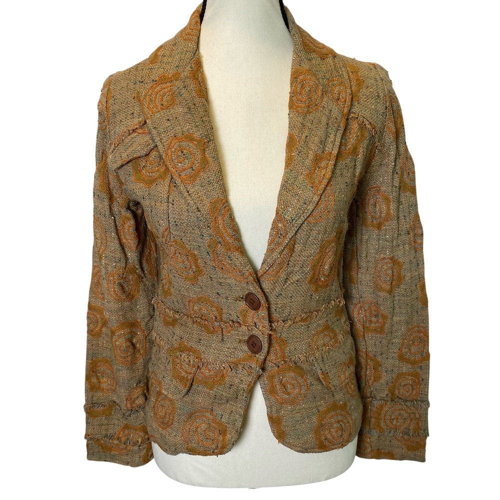 Pamela Brown Women's Textured Floral‎ Jacket Blazer Collared Two Button Preppy